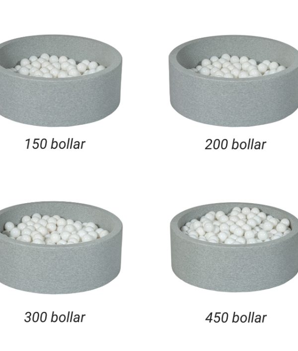 Ljusgrå bollhav BASIC, 90x30 med bollar (svart, silver, vit)