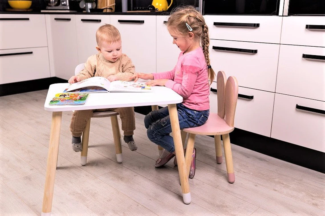 Möbelset kaninstol med bord, vit - Image 2