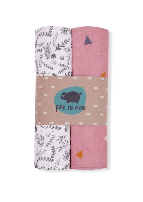 Snuttefilt muslin-bambu, botanic & pink, Pink No More - 2-pack