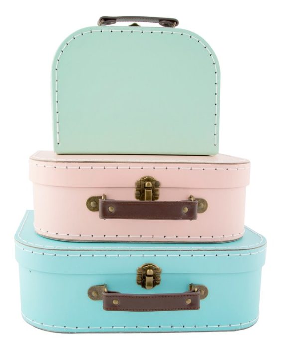 Sass&Belle, förvaringslådor koffert pastel retro, 3-pack