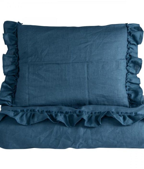 Ng Baby Påslakan av linne med VOLANG, Dusty Blue