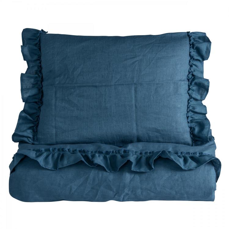Ng Baby Påslakan av linne med VOLANG, Dusty Blue