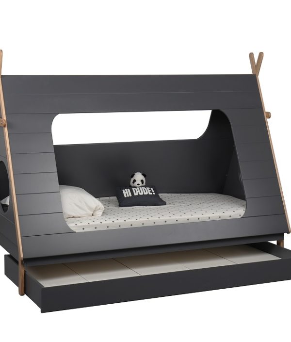Grå/blå hussäng tipi 90x200 med förvaringslådor