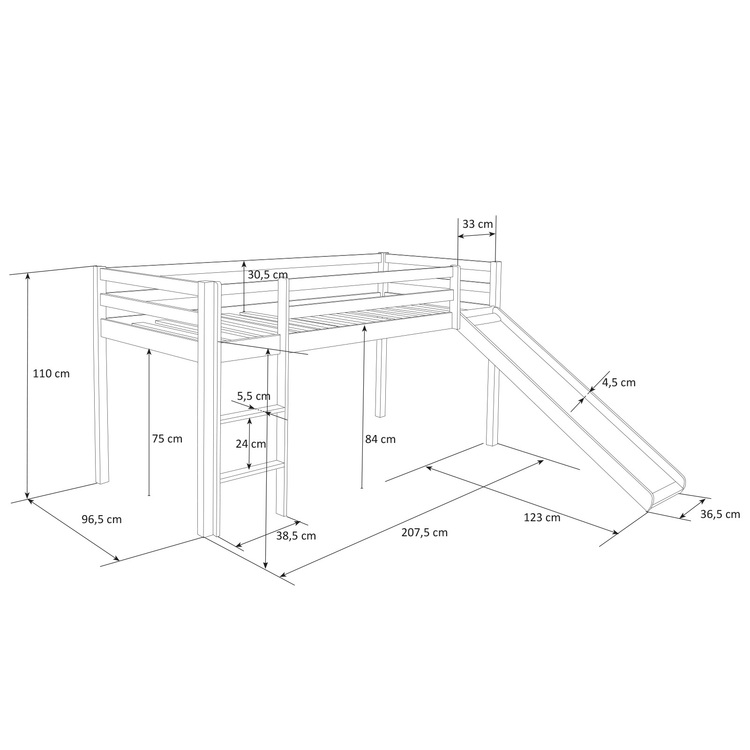 Vit loftsäng med rutschkana 90x200 cm - Image 4