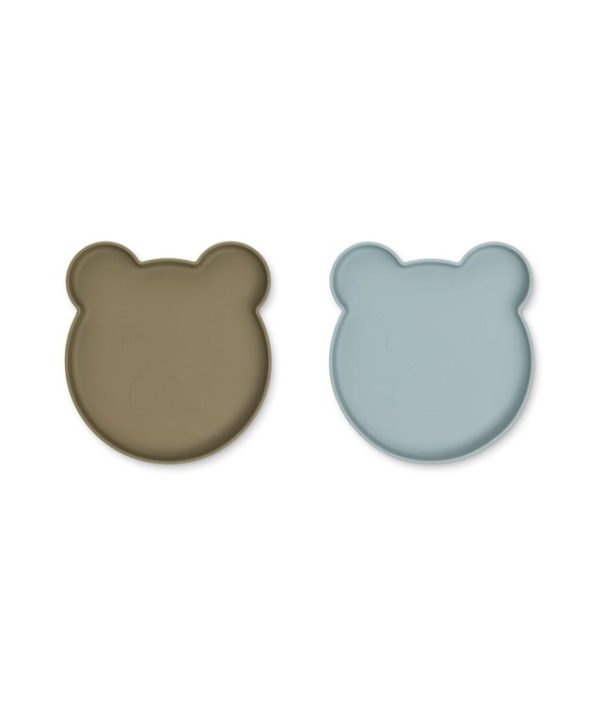 Liewood, Marty silikontallrik 2-pack, Mr bear khaki/blue fog mix