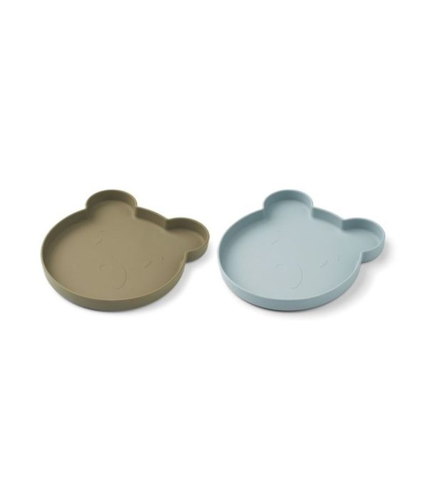 Liewood, Marty silikontallrik 2-pack, Mr bear khaki/blue fog mix