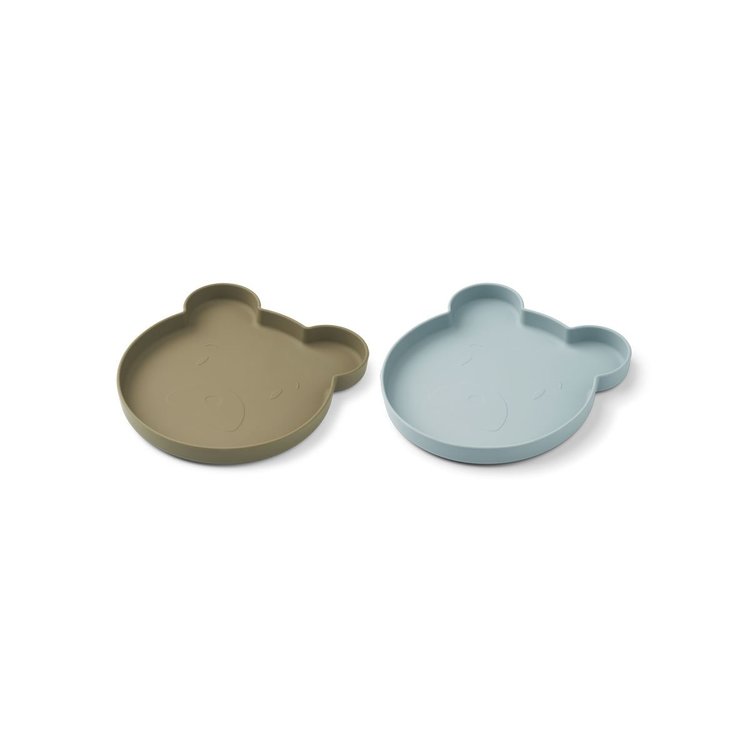 Liewood, Marty silikontallrik 2-pack, Mr bear khaki/blue fog mix - Image 2