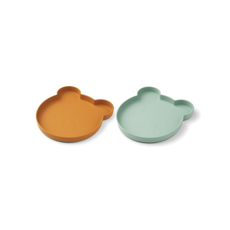 Liewood, Marty silikontallrik 2-pack, Mr bear mustard/peppermint mix - Image 2