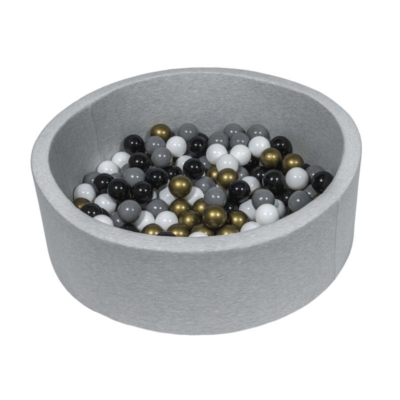 Ljusgrå bollhav BASIC, 90x30 med bollar (guld, grå, svart, vit)
