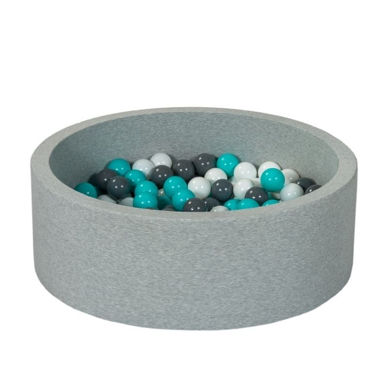 Ljusgrå bollhav BASIC, 90x30 med bollar (turkos, grå,vita)