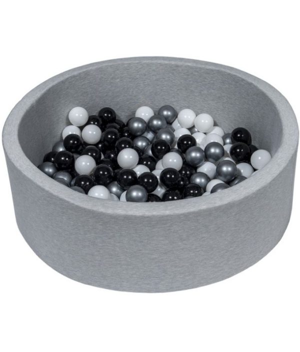 Ljusgrå bollhav BASIC, 90x30 med bollar (svart, silver, vit)