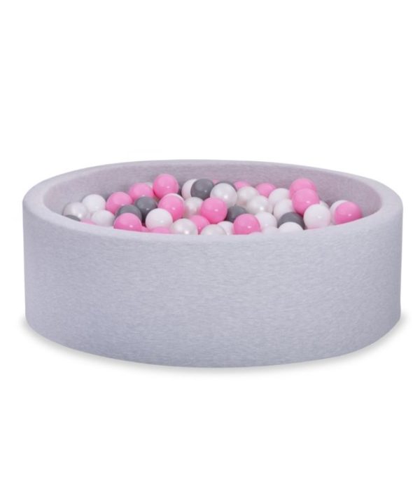 Ljusgrå bollhav BASIC, 90x30 med bollar (puderrosa, vit, pearl,grå)