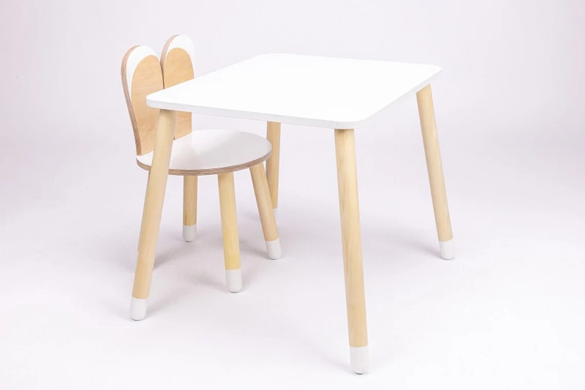 Möbelset kaninstol med bord, vit - Image 3