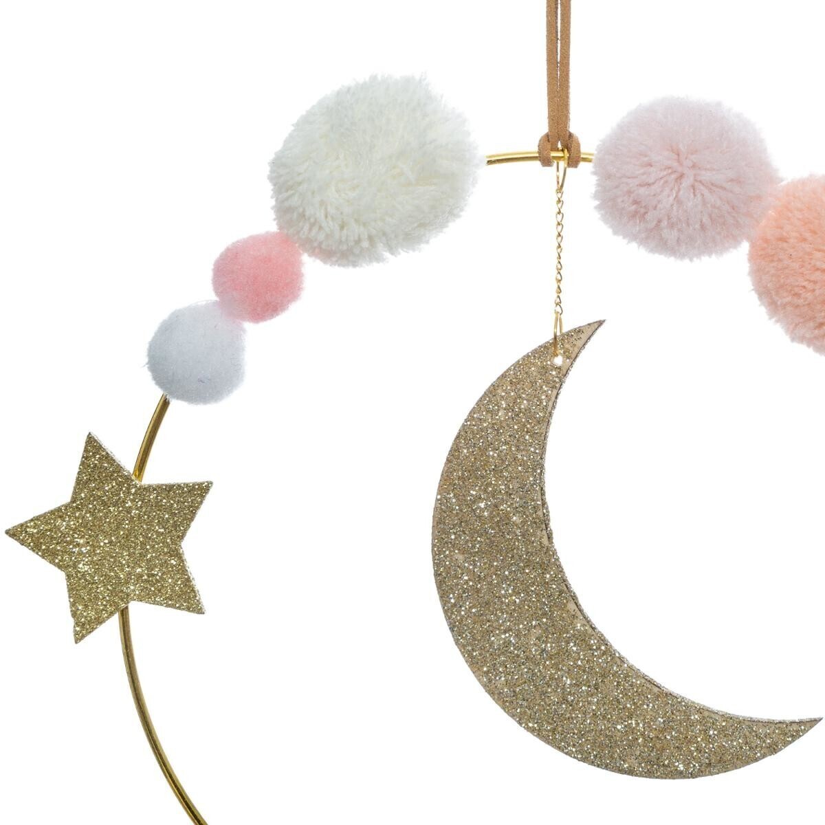 Väggdekoration glitter måne med pompom - Image 2