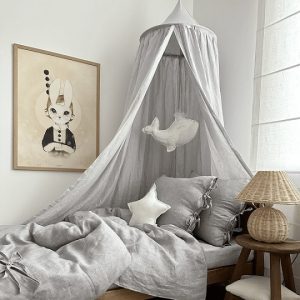 Grey stripes premium sänghimmel i linne, Cotton&Sweets