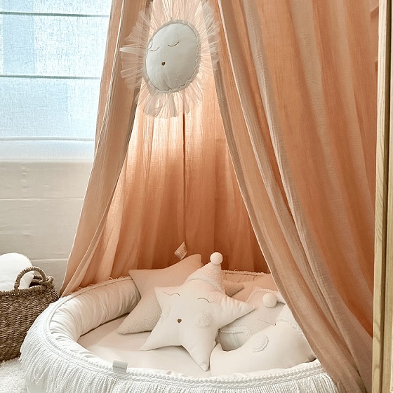 Stor maxi apricot sänghimmel i muslinbomull, Cotton & Sweets - Image 3