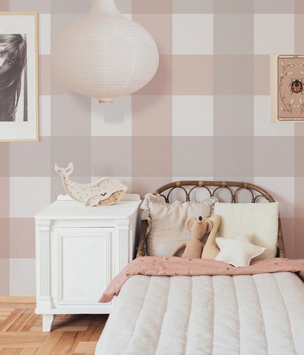 Dekornik, tapet Retro Check Beige Pink Big
