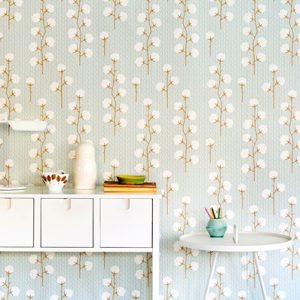 Majvillan, tapet till barnrummet Sweet cotton, turkos