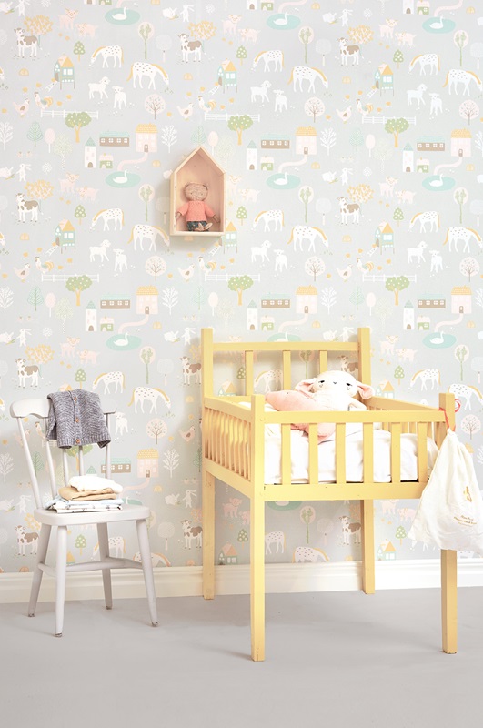 Majvillan, tapet till barnrummet My farm, soft grey - Image 2