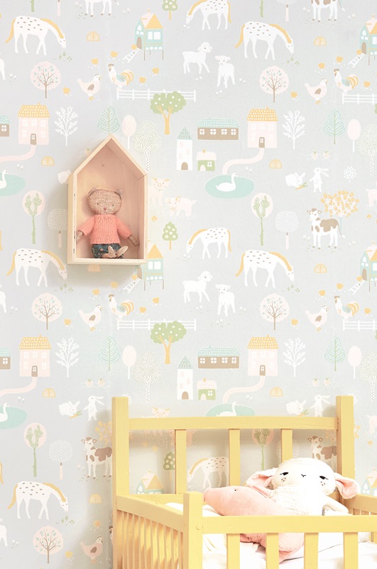 Majvillan, tapet till barnrummet My farm, soft grey - Image 6