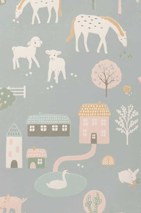 Majvillan, tapet till barnrummet My farm, stone blue - Image 4