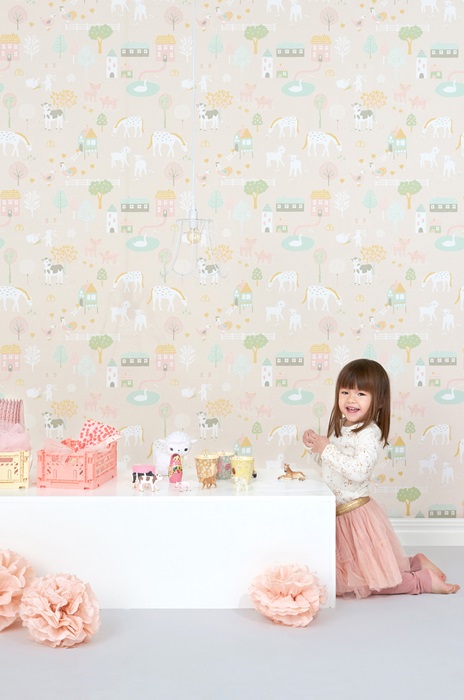 Majvillan, tapet till barnrummet My farm, soft pink - Image 4