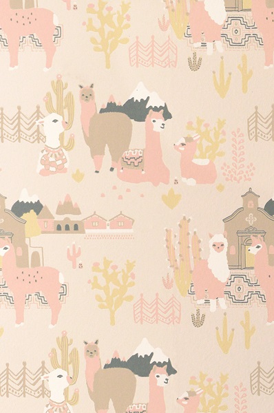 Majvillan, tapet till barnrummet Lama village, light sunny pink - Image 5