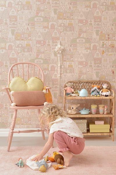Majvillan, tapet till barnrummet Dollhouse, sunny pink - Image 2