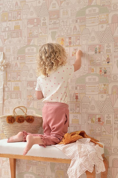 Majvillan, tapet till barnrummet Dollhouse, sunny pink - Image 3