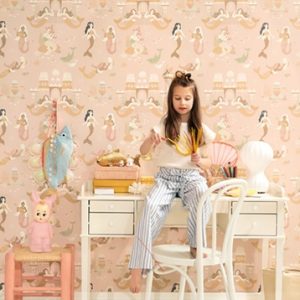 Majvillan, tapet till barnrummet Mermaid reef, sweet pink