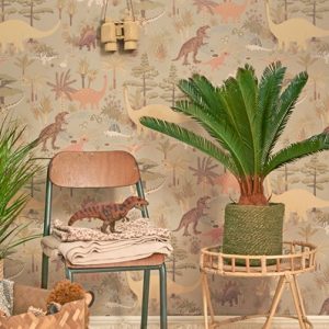 Majvillan, tapet till barnrummet Dinosaur vibes, soft green