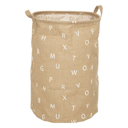 Jutekorg med alfabet, Ø35 cm, beige