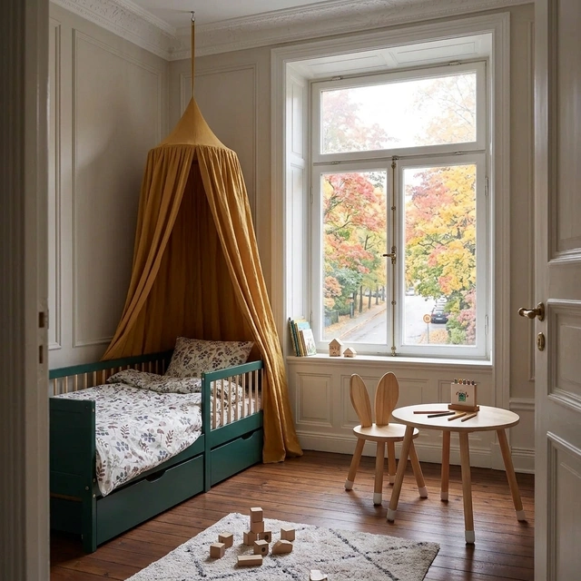 Barnsäng 90×200 cm grön – Träsäng med 2 lådor & fallskydd