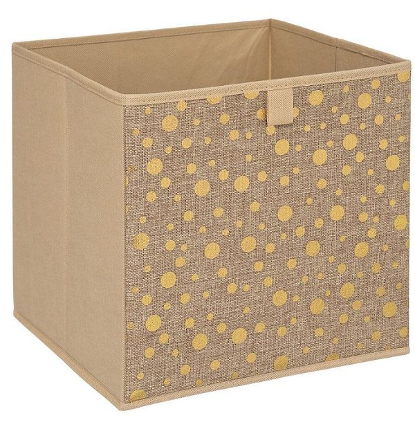 Förvaringskorg jute, caramel brown with golden dots