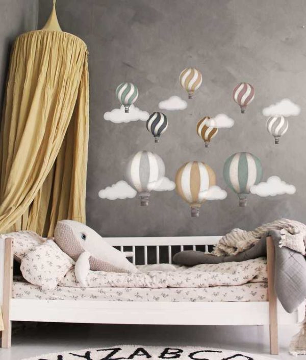 Ljusgrå luftballonger vintage väggklistermärken, Stickstay