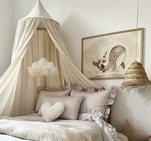 Stor maxi natur sänghimmel i muslin och linne, Cotton & Sweets