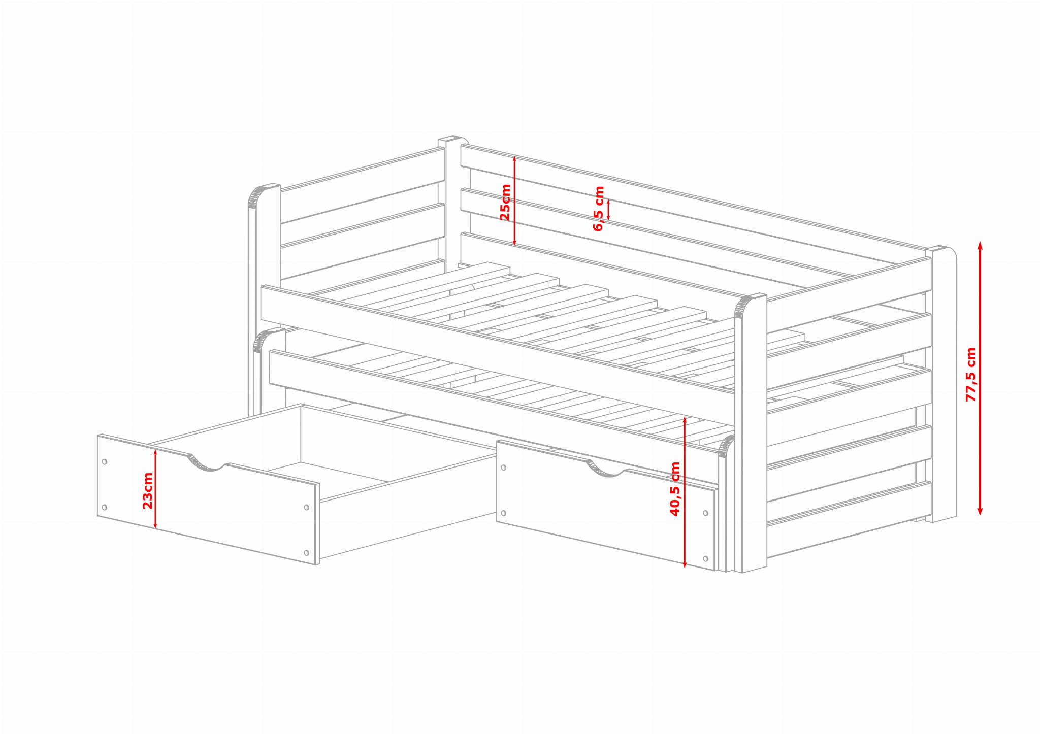 Vit barnsäng med extrasäng, dagbädd Sebastian 90x200 cm - Bild 8