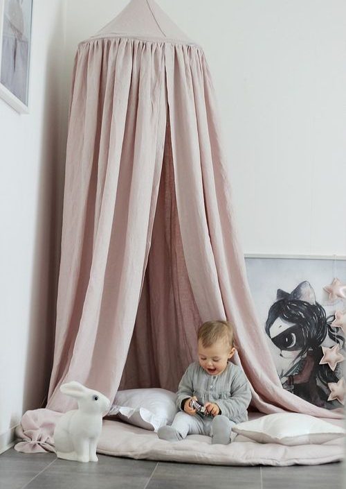 Stor puderrosa maxi sänghimmel linne, Cotton & Sweets