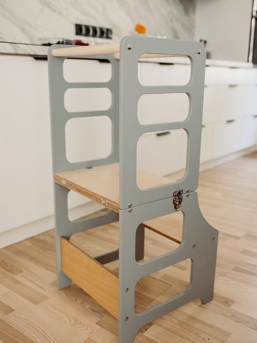 Duck Woodworks, Byggbar kökspall med rutschkana, grå/natur