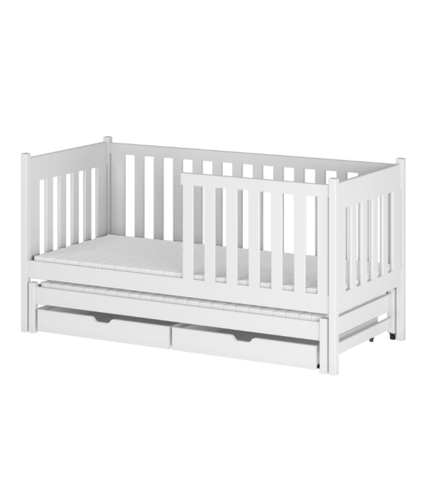 Vit barnsäng med stödbräda och extrasäng, Kiara 90x200