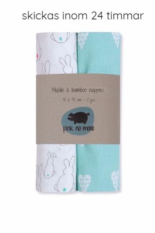 Snuttefilt muslin-bambu, kanin & mint , Pink No More - 2-pack