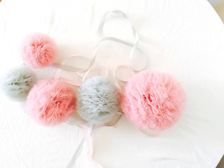 Tyll Pompoms set (Tyllbollar)- rosa/grå - Bild 8