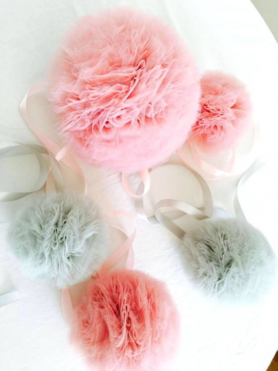 Tyll Pompoms set (Tyllbollar)- rosa/grå - Bild 9