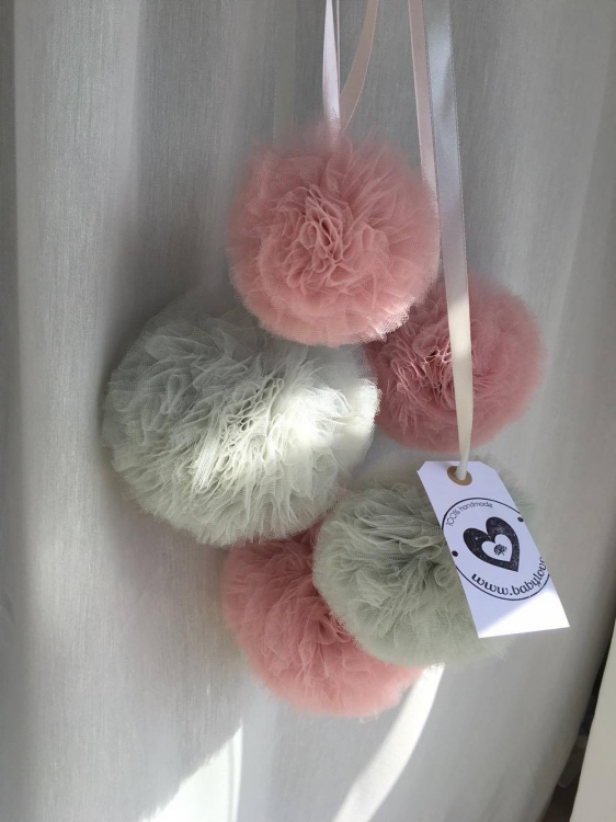 Tyll Pompoms set (Tyllbollar)- rosa/grå - Bild 4
