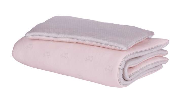 Barnsängkläder inkl Täcke & Kudde, Bäddset 70x100 grey rabbits-pink dots - Bild 2