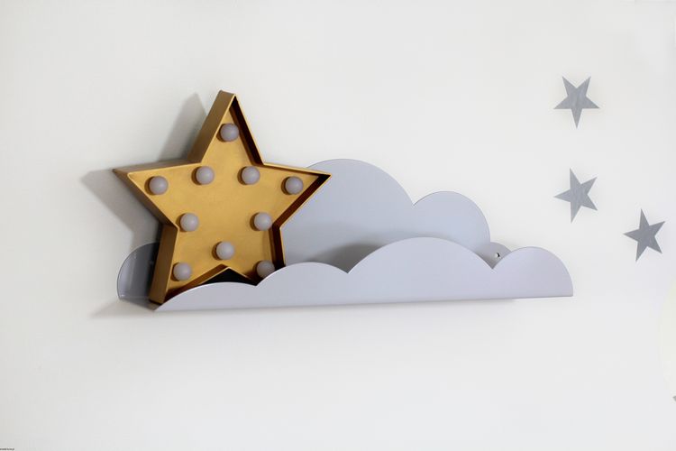 Grå molnhylla/bokhylla i metall till barnrummet - Bild 2