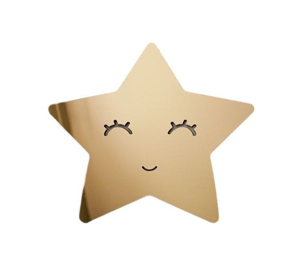 Spegel stjärna med ögonfransar, guld barnspegel till barnrummet