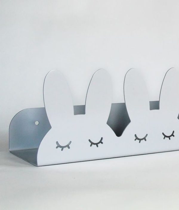 Hylla kaniner i metall till barnrummet, grå