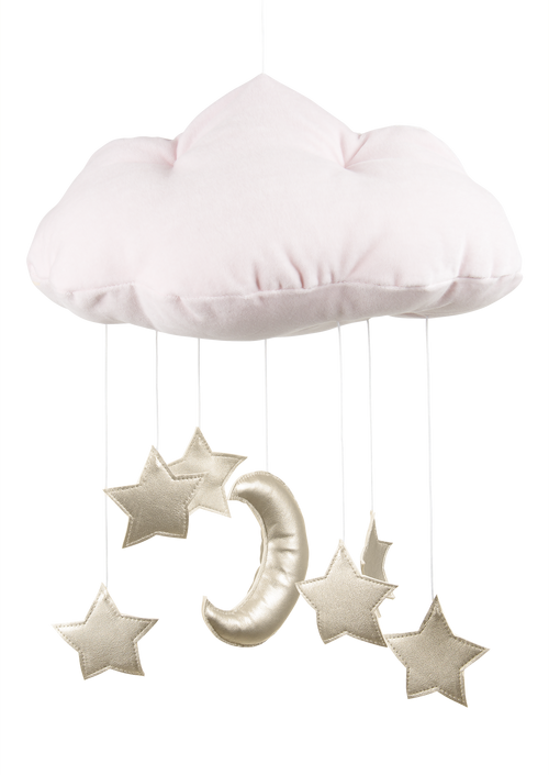Ljusrosa sängmobil moln med guldstjärnor, Cotton & Sweets