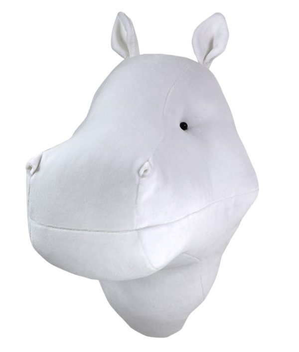 Djurhuvud vit flodhäst, väggdekoration till barnrummet